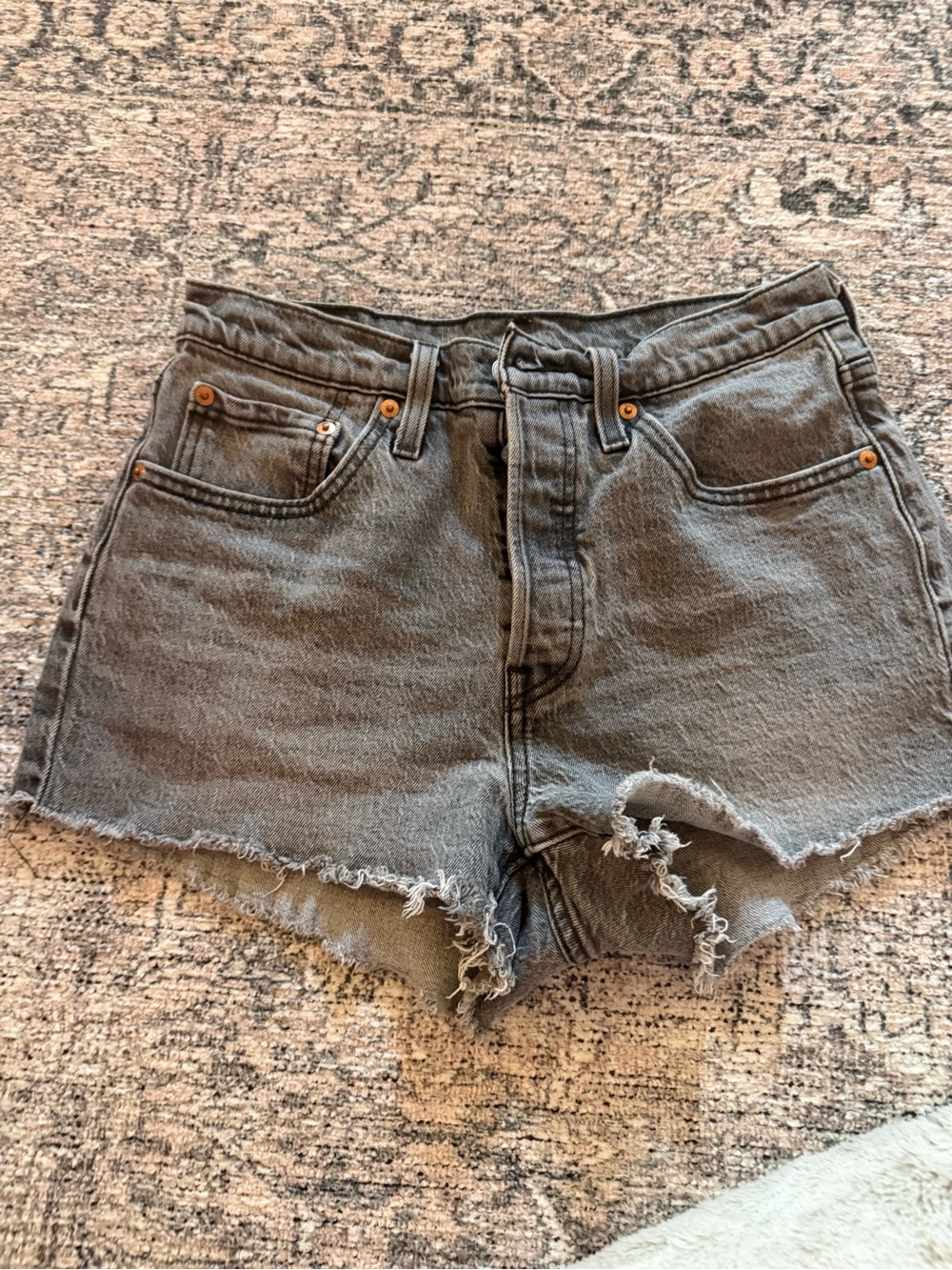 Levi's Gray High-Rise Distressed Denim Shorts